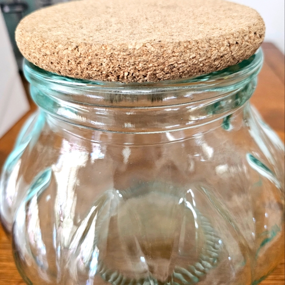 Large Vintage Apothocary Pumkin Jar. Green Tint with Cork Lid